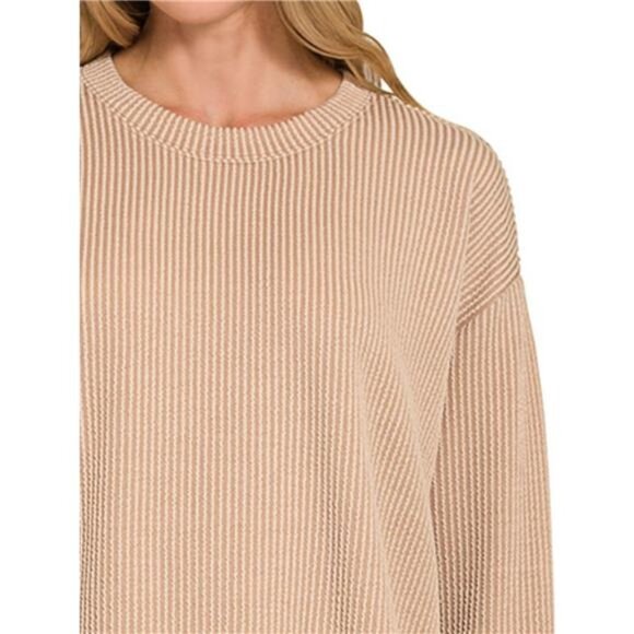 Zenana Corded Rib Long Sleeve Tee and Shorts Set - Picture 3 of 3